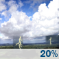Friday: A slight chance of showers and thunderstorms. Mostly sunny, with a high near 77. West wind around 12 mph. Friday: Slight Chance Showers And Thunderstorms